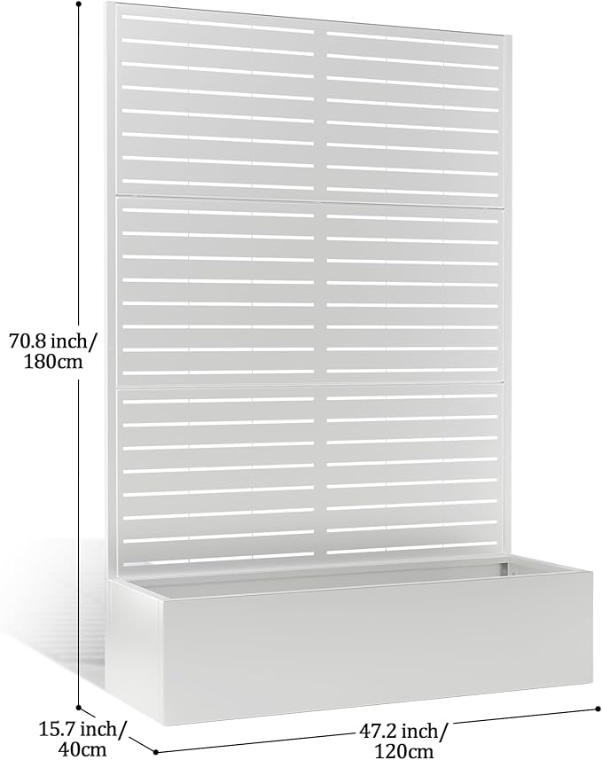 Metal Planter Box with Trellis, Planter Box with Privacy Screen, Privacy Trellis Outdoor for Climbing Plants with Drainage Holes, Raised Garden Bed for Vegetables