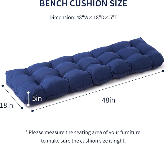Outdoor Bench Cushion, 48x18x5 Inch, Waterproof Bench Cushion for Outdoor/Indoor Furniture, Tufted Patio Bench Seat Cushion, Fade Resistant Outdoor Cushions for Porch Swing Couch, Navy Blue