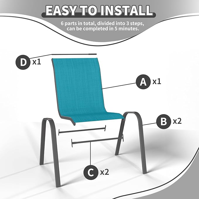 Patio Dining Chairs Set of 2, Outdoor Stackable Chairs with High Back, Outside Chairs for Backyard, Porch, Garden, Poolside (Sky Blue)