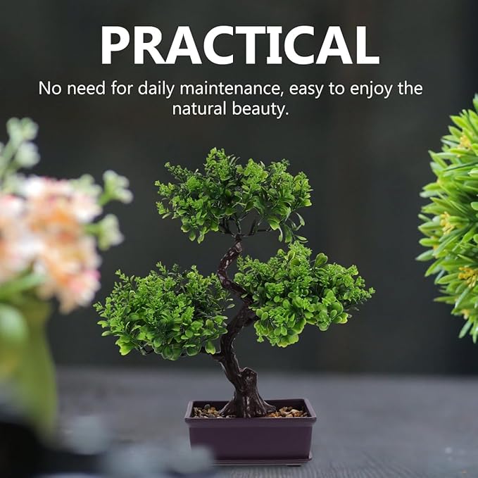 Cabilock Artificial Bonsai Tree, Fake Potted Bonsai Plants Decoration, Simulation Faux Plants Decor, Desktop Realistic Welcoming Pine Ornament for Home Office Entryway Chests Decor, Green