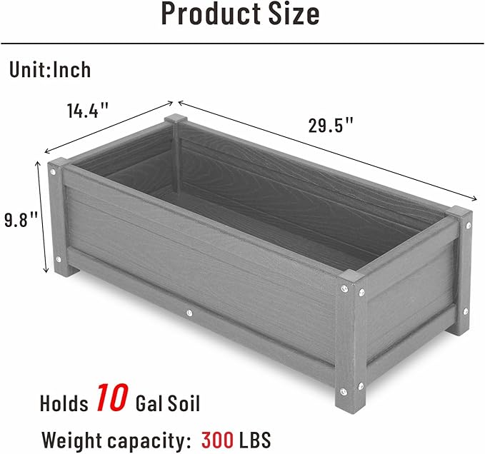 HDPE Raised Garden Beds Outdoor,Rot-Resistant and Non-Cracking,Outdoor Planter Boxes Rectangle with Drainage Holes for Yard,Lawn Gray