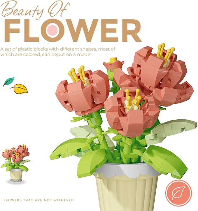 Peony Mini Flower Potted Plant Bonsai Building Toy Blocks Particle Flower Botanical