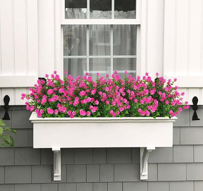 Outdoor Faux Flowers Artificial Plants & Flowers Boxwood Springs Artificial Outdoor Flowers UV Resistant Boxwood Greenery Artificial Uv Resistant Outdoor Plants Artificial Greenery Stems(Pink)