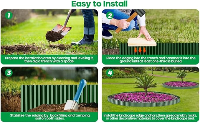 Corrugated Metal Garden Edging,Sturdy Tall Landscape Edging Borders with 6pcs Anchor Stakes, Perfect DIY for Flower Beds, Lawn and Pathway,Tree Surrounds,Paver Edges (Green 6"×20FT)