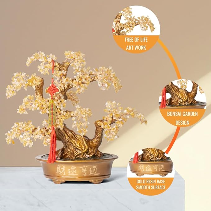 Natural Citrine Gemstone Crystal Bonsai Tree of Life（1,350 Gemstone Count） Large Feng Shui Money Chakra Tree for Luck and Wealth Desk Decoration 20 Inches