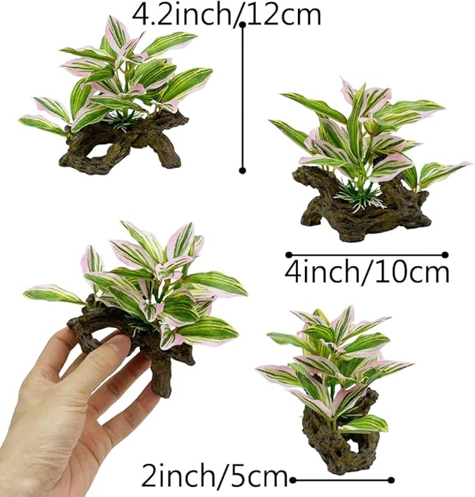 Smoothedo-Pets Fish Tank Decorations Aquarium Decor Ornaments Betta Pink Leaf pad Hammock Artifical Driftwood Goldfish Bowl Accessories (Light Pink Set)