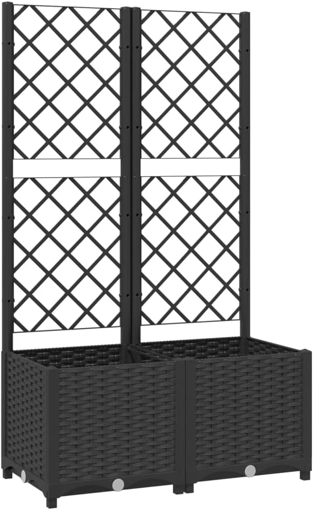 Garden Planter with Trellis, Trellis with Planter Box, Outdoor Raised Garden Bed for Climbing Plants, Raised Garden Bed Garden Planter Box, Black 31.5"x15.7"x53.5" PP
