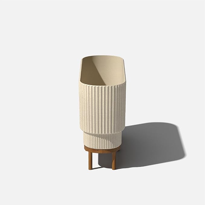 Veradek Demi Series Raised Long Planter for Indoor/Outdoor Use | Made from Plastic & Stone w/Wooden Stand | Modern Patio Décor for Flowers/Shrubs