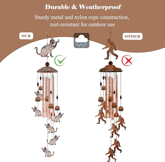 Cat Wind Chimes for Outside, 35'' Metal Cat WindChimes Gifts for Women/Men, Decoration for Outdoor, Home, Garden, Patio, Backyard
