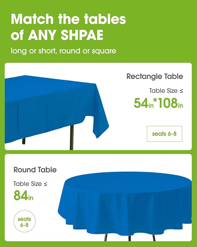 Pureegg Plastic Table Cloth Disposable 8 Pack, 54 x 108 Inch Table Cloths, Graduation Decorations Class of 2025, Graduation Party Tablecloths, Rectangle, Plastic Cover, Leakproof & Sturdy, Blue