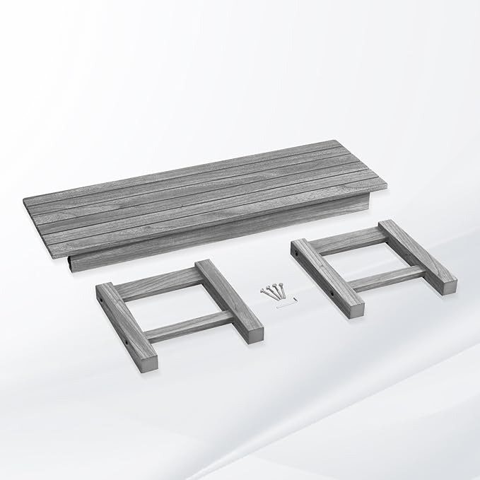 Psilvam 2-Person Outdoor Poly Lumber Patio Backless Bench, Fade-Resistant & Odor-Free Poly Lumber Patio Furniture, Weatherproof, Suitable for Garden, Porch and Park, 700 Lbs Support (1, Light Gray)