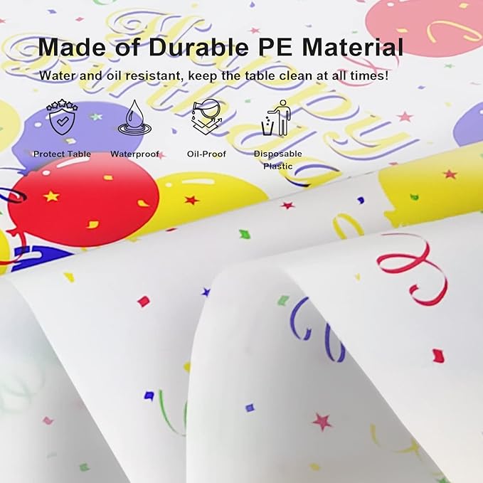 3 Pack Colorful Balloons Tablecloth, Happy Birthday Plastic Table Cloths for Parties Disposable, 54x108in Waterproof Rectangular Tablecloth for Birthday Party Picnic School Baby Shower