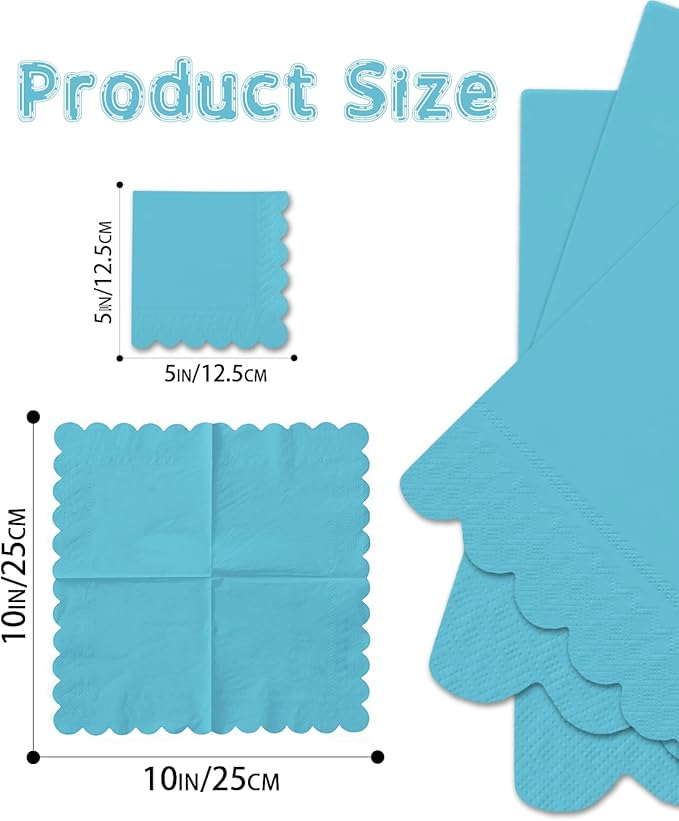 qiqee Sea Blue Cocktail Dinner Napkins 5x5inch Disposable Beverage,Wedding, Birthday Party Dessert Wave Paper Napkins(120 Count)