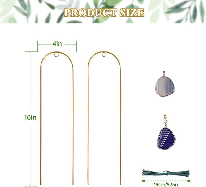 2 Pcs 16 Inch Arch Trellis with Agate and Moon Phase Trellis for Climbing Plants Gold Trellis for Potted Plants Indoor Trellis for Climbing Plants Support Small House Plant Trellis for Hoya,Flower