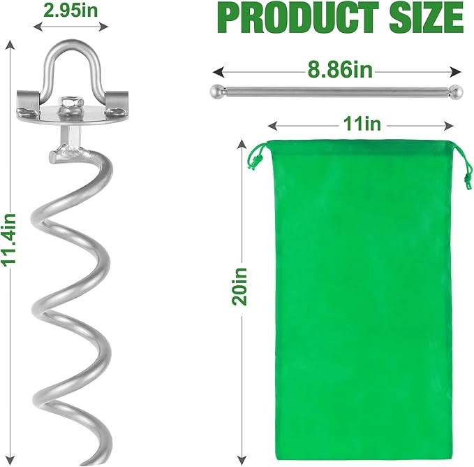 MIXXIDEA 11.4 Inch Gound Anchors Screw in, Metal Spiral Earth Anchors Kit, Heavy Duty Folding Ring Spiral Stake, Silver Ground Stakes for Tent, Trampolines, Garden Fence, Sheds, Swings (Pack of 4)