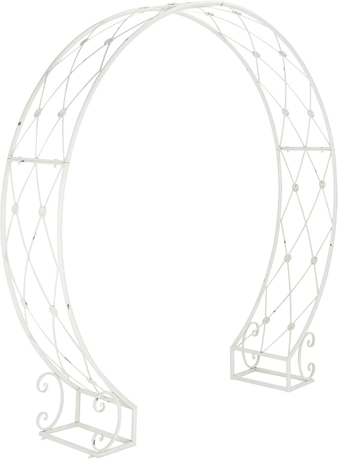 SAFAVIEH Outdoor Collection Mizell Antique White Lattice Wrought Iron Moon Gateway Arbor