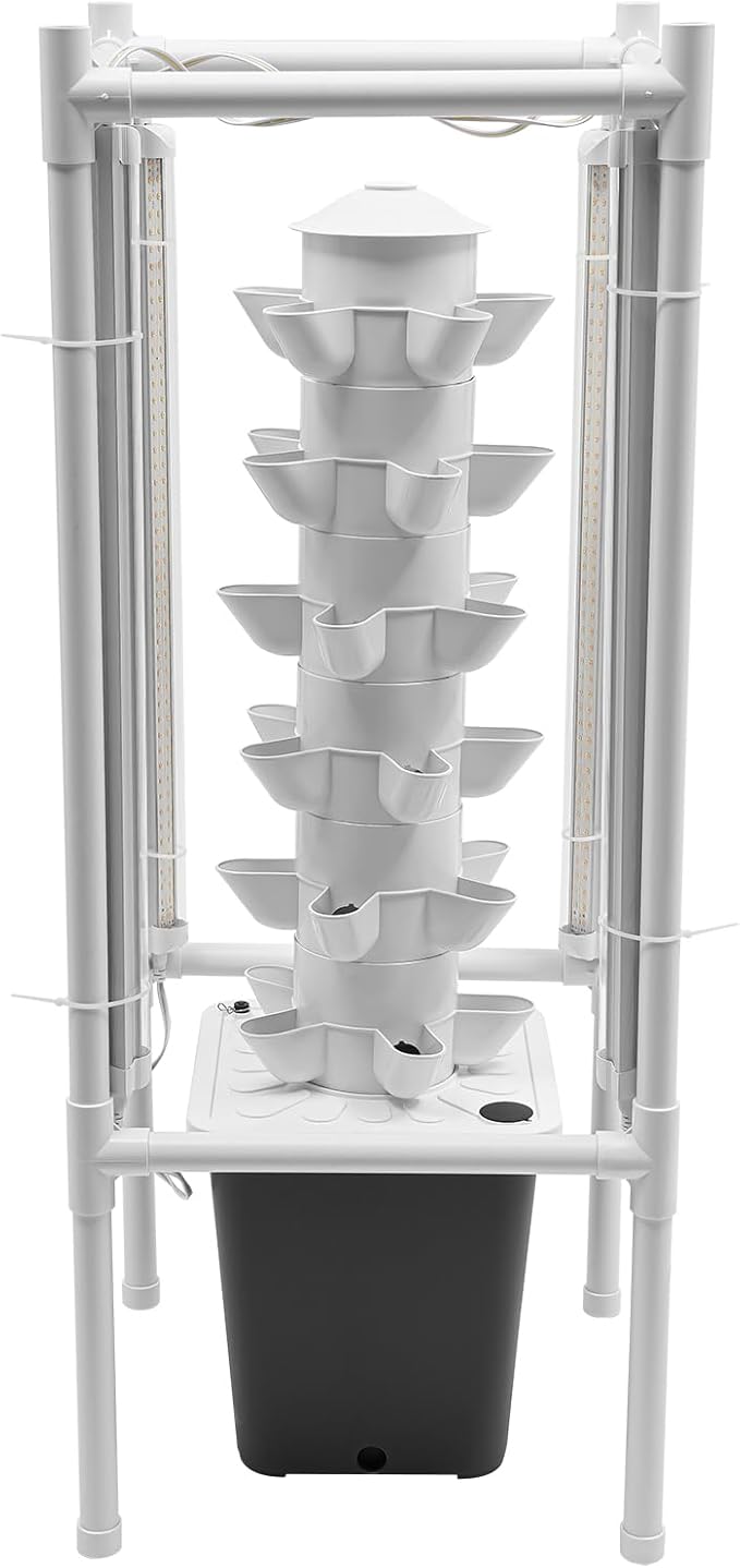 Hydroponic Growing Tower System Kit, 30-Plant Vertical Hydroponics Garden Tower with LED Grow Light, for Outdoor Indoor Herbs Fruits Vegetables Smart Garden Planter Kit
