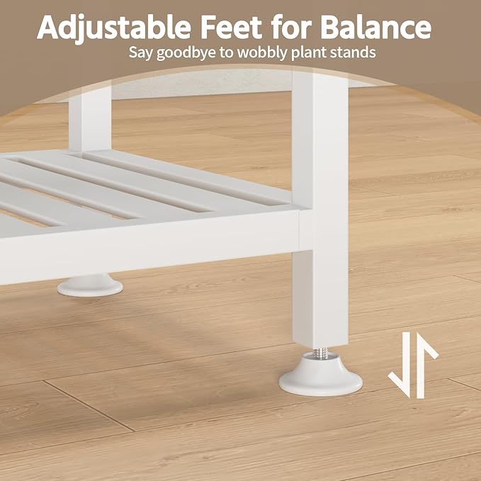 LASZOLA 3 Tier White Metal Plant Stand Indoor Outdoor for Large Planter, Modern Heavy Duty Tall Rack for Corner House Bathroom Patio Floor, Iron Flower Shelf Holder for Orchid Fern