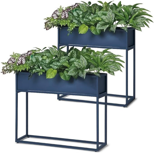 Cocoyard Elevated Planter Box - Durable Raised Garen Bed for Herbs and Flowers - Tall Rectangle Planter for Outdoor Plants & Backyard Gardening (Navy, 28" H - 2 Pack)