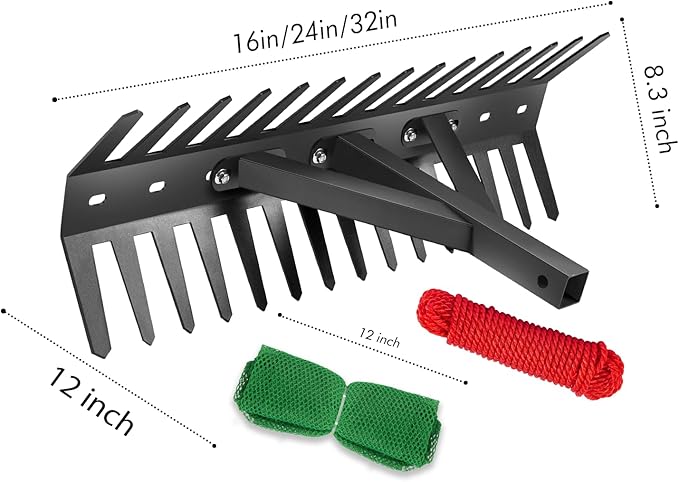 Pond Rake, Weed Removal Tool, Steel Blades 24 inch Aquatic Weed Rake, Double Sided Lake Weed Cutter, Clean Aquatic Weeds Muck Silt Lake Rakes, 30ft Thicker Rope, Black.