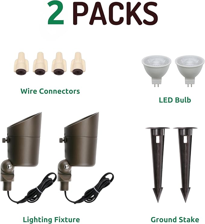Lumina Lighting® 5W Landscape Lighting 12V Landscape Lights Low Voltage Landscape Spotlights Warm White Waterproof Outdoor Replaceable LED Bulb for Garden,Lawn,Porch,Patio and Yard (Bronze) (2-Pack)