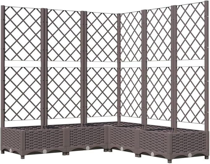 Garden Planter Box with Trellis, Outdoor Raised Garden Bed for Climbing Plants, Brown 47.2"x47.2"x47.8" PP