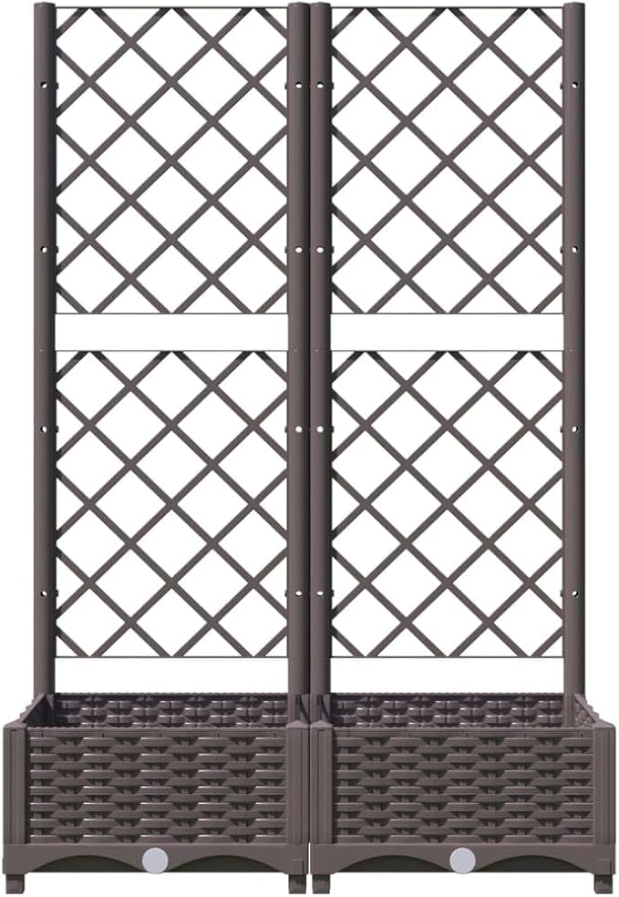 Garden Planter with Trellis, Outdoor Raised Garden Bed for Climbing Plants, Brown 31.5"x15.7"x47.8" PP
