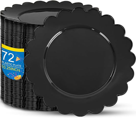 SUT 72 PSC Black Plastic Plates, Plates Disposable Heavy Duty, Black Disposable Dinner Plates, Plastic Plates for Party, 10.25inch Plastic Dinner Plates for Party,New Year,Halloween