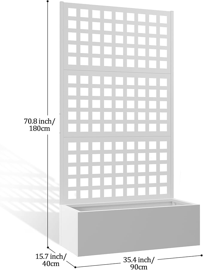 Metal Planter Box with Trellis, Planter Box with Privacy Screen, Privacy Trellis Outdoor for Climbing Plants with Drainage Holes, Raised Garden Bed for Vegetables