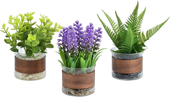 Fake Potted Plants, Mini Fake Plants, Eucalyptus, Lavender Plant in Pot for Table Centerpiece, Shelf Decor, Small Fake Plants for Bedroom Livingroom, Bathroom Decor (Small)
