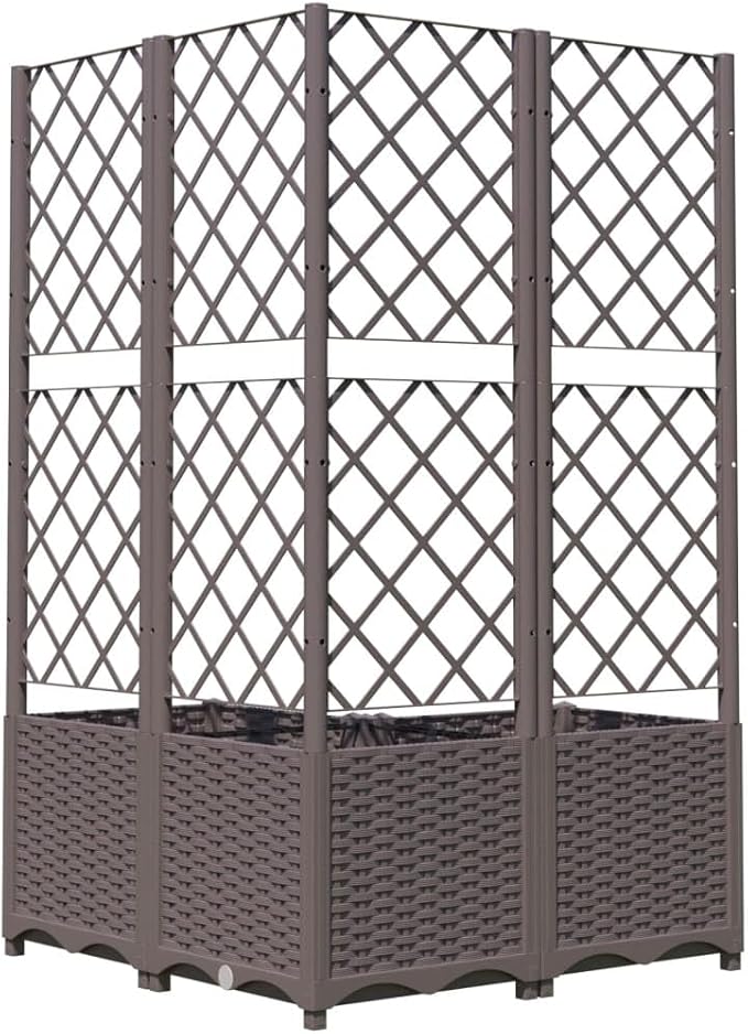 Garden Planter with Trellis, Outdoor Raised Garden Bed for Climbing Plants, Brown 31.5"x31.5"x53.5" PP