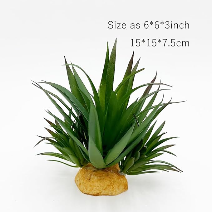 Smoothedo-Pets Reptile Artificial Plants Succulent Terrarium Decorative Desert Rainforest Plant Lizard Beard Chameleon Gecko Snake Amphibious Sea Turtle Tank Accessory (Agave-Set)