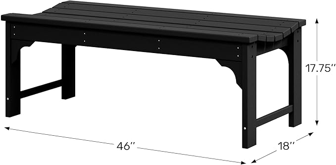 WestinTrends Malibu Outdoor Bench, All Weather Resistant Poly Lumber Backless Patio Garden Bench, Adirondack Curved Bench Seat for Comfort, Black