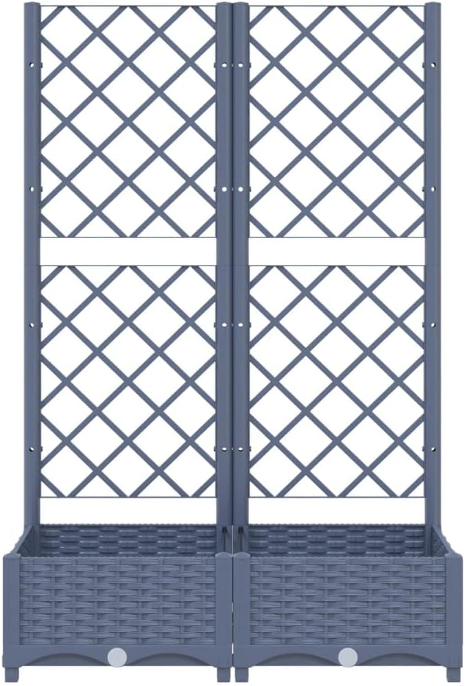 Garden Planter with Trellis, Outdoor Raised Garden Bed for Climbing Plants, Dark Gray 31.5"x15.7"x47.8" PP