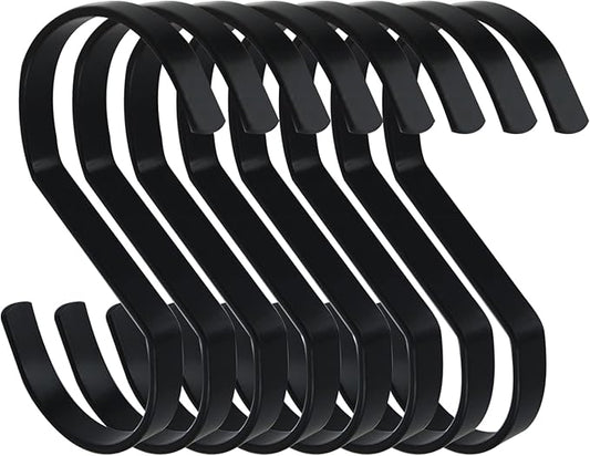 16-Pack 4 Inch Flat S Shape Hooks Heavy-Duty Chrome Finish Hanging S Hooks for Kitchenware, Pots, Utensils, Plants, Towels, Gardening Tools, Clothes (Black)