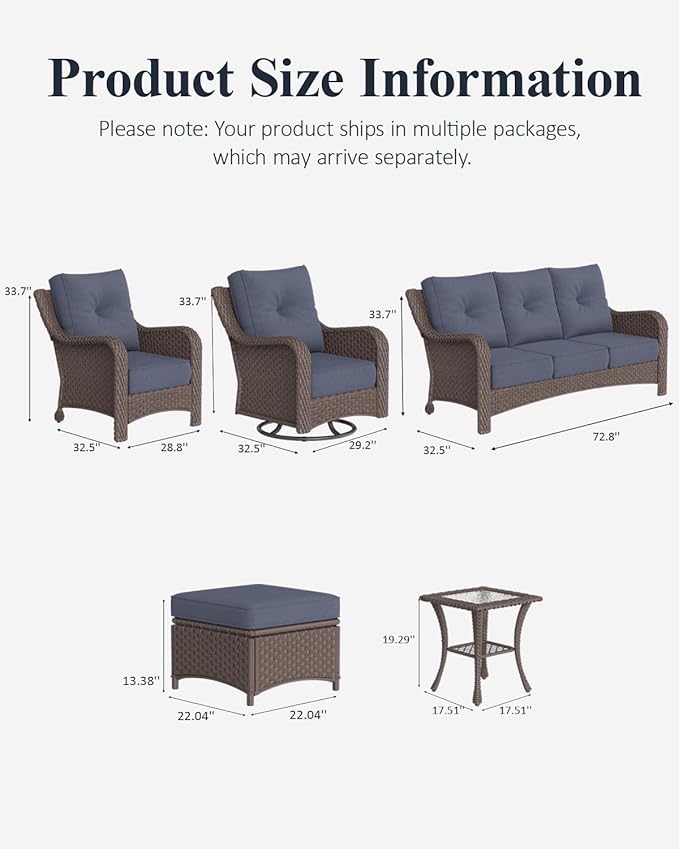 LayinSun 9 Piece Wicker Outdoor Furniture Set with 6-inch Comfy Cushions, High Back Patio Furniture Set with Swivel Rocking Chairs and Side Table