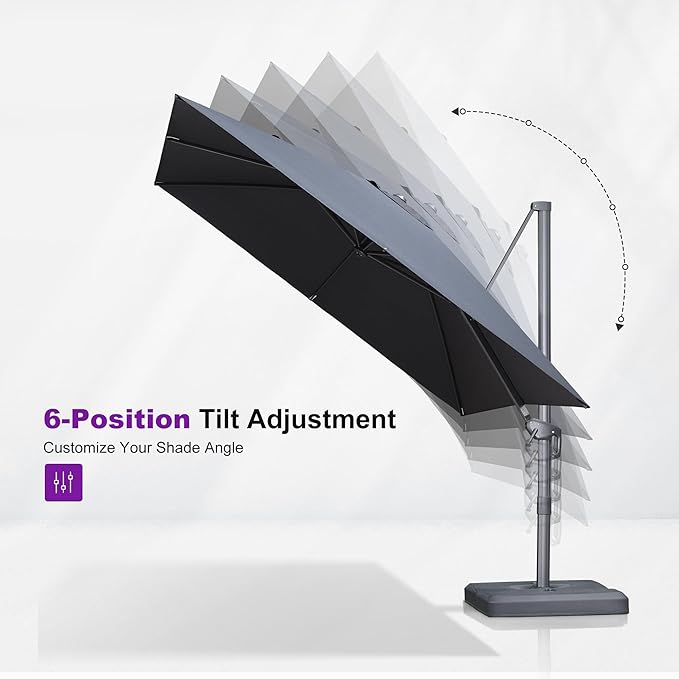 PURPLE LEAF 9 FT Outdoor Umbrella with Base Patio Cantilever Aluminum Umbrella with 3 Years Fade Resistance Recycled Fabric Offset Square with 360-degree Rotation for Deck Pool Garden, Graphite Grey