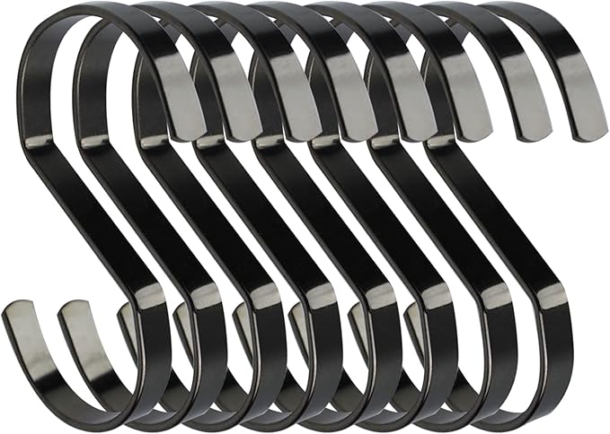 16-Pack 4 Inch Flat S Shape Hooks Heavy-Duty Chrome Finish Hanging S Hooks for Kitchenware, Pots, Utensils, Plants, Towels, Gardening Tools, Clothes (Gun Black)
