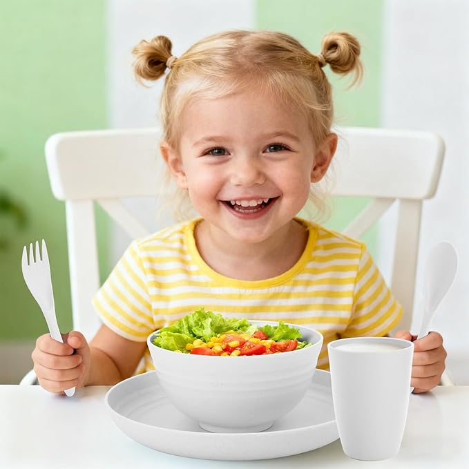 Wheat Straw Dinnerware Sets Service for 4 - Plates and Bowls Sets 20-Piece with Dinner Plate, Cereal Bowls and Cups, Microwave & Dishwasher Safe - White