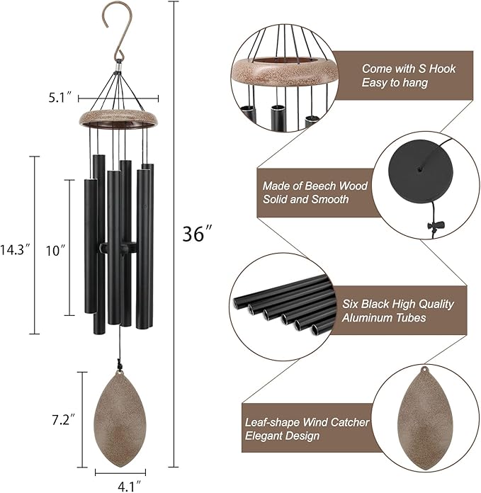 ASTARIN Wind Chimes for Outside Deep Tone,36 Inch Windchime Outdoors，Chimes for Outdoors,Sympathy Wind Chimes Memorial for Mom Dad，All Metal Wind Chime