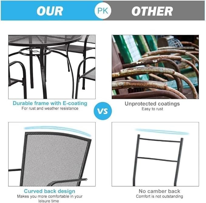 AECOJOY Outdoor Patio Chairs Set of 4, Metal Stackable Lawn Chairs with Armrests & Breathable Metal Mesh, 4 Pack Bistro Chairs for Outdoor Dining Set
