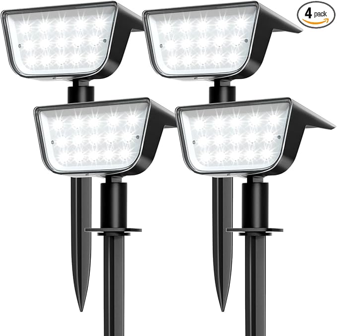 Solar Spot Lights Outdoor, Ultra Bright Solar Garden Lights Cool White, IP68 Waterproof Landscape Spotlights, 800LM 6500K for Yard Garden Wall Driveway, 4 Pack