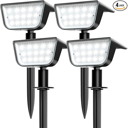 Solar Spot Lights Outdoor, Ultra Bright Solar Garden Lights Cool White, IP68 Waterproof Landscape Spotlights, 800LM 6500K for Yard Garden Wall Driveway, 4 Pack