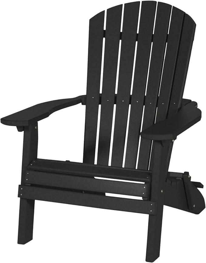 DutchCrafters Adirondack Folding Chair with Arms, Handcrafted from Recycled Plastic Poly Lumber, Portable and Easy Storage for Outdoor Patio, Lawn, Garden, Camping Outdoor Furniture (Black)
