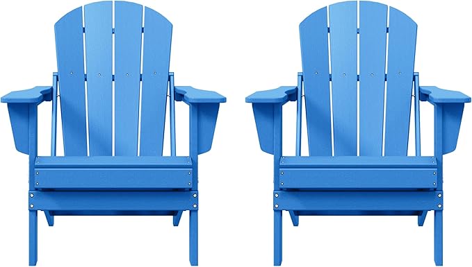Westin Outdoors Laguna WO Home Furniture Adirondack Chair 2 PCS Set Outdoor Folding Patio Chair for Bon Fire Pit Garden Lawn Backyard Lounging Relaxing (Pacific Blue)