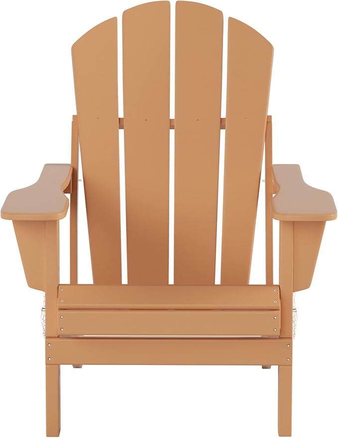 WO Home Furniture Adirondack Chairs Table Set of 3 PCS Outdoor Folding Chairs Side End Table Weather/UV Resistant for Lawn, Garden, Bon Fire, Balcony (Teak)