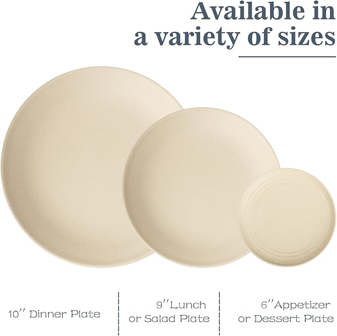 40 PCS Wheat Straw Dishes Sets | Reusable Dinnerware Set for 8 - Dinner Plates, Cereal Bowls, Drinking Glasses Unbreakable Plastic Plates and Bowls Sets Microwave Safe for Kitchen - Beige