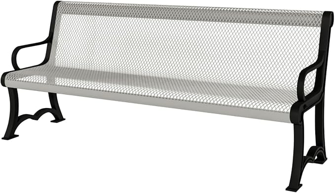 COATEDOUTDOORFURNITURE Coated Outdoor Furniture Heavy-Duty Outdoor Bench Thermoplastic Coated, Expanded Metal, Commercial-Grade Garden Bench, Made in America (Portable with Back, 4 Ft, Gray)