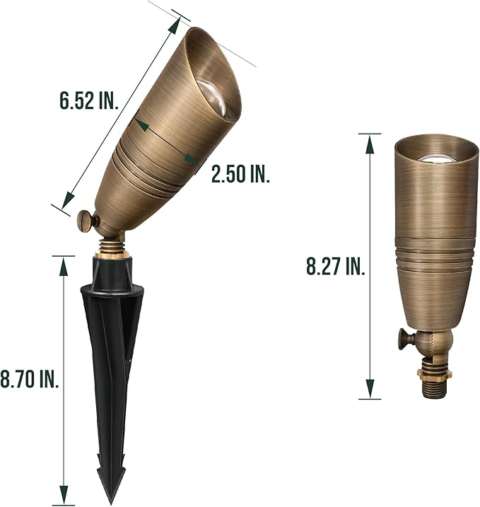 GKOLED Brass LED Outdoor Landscape Spotlights, 12V Low Voltage Spot Light, Waterproof Landscape Lights, Uplighting for Garden, Tree, Yard, Antique Bronze Accent Lighting Fixture with MR16 Bulb