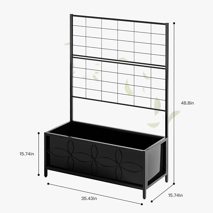 Zhongma Sturdy Raised Garden Bed with Trellis (15.75 x 35.43 x 48.8 in) for Vegetables Flower, Planter Box for Backyard Patio Balcony